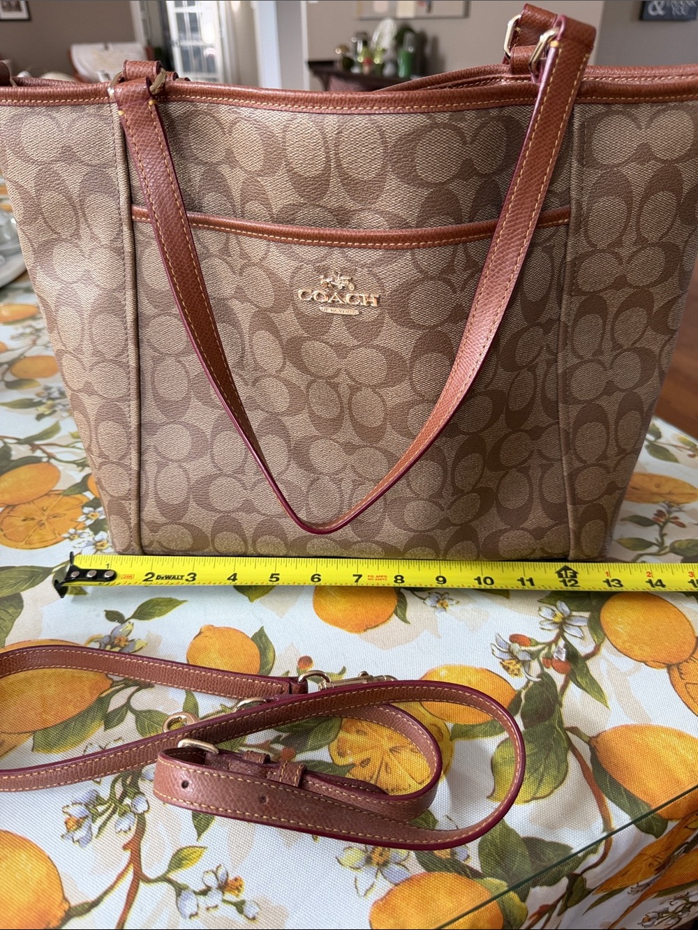 Coach Brown Signature Canvas Tote - Brown/Leather Trim